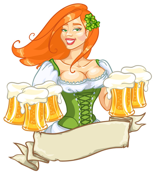Девушка с пивом, День Святого Патрика
 - Вектор,изображение
