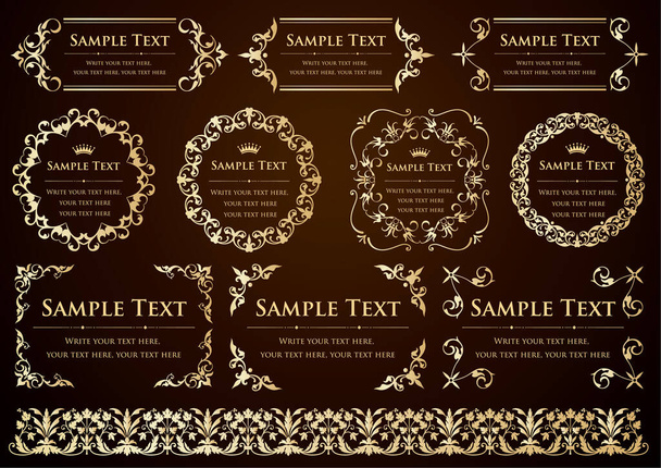 set of decorative design elements. floral frames. - Vector, Image