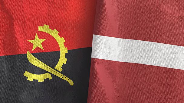 Latvia and Angola two flags textile cloth 3D rendering - Photo, Image