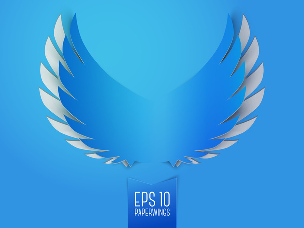 Blue paper angel wings emblem - Vektori, kuva