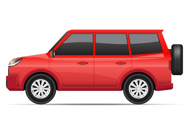 Realistic red SUV car side view isolated on white. Vector illustration - Vector, Image