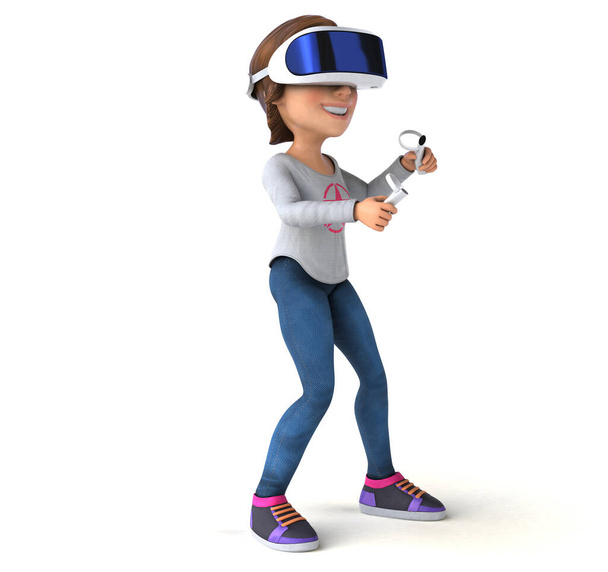 Fun 3D Illustration of a teenage girl  cartoon character  with a VR Helmet - Фото, зображення