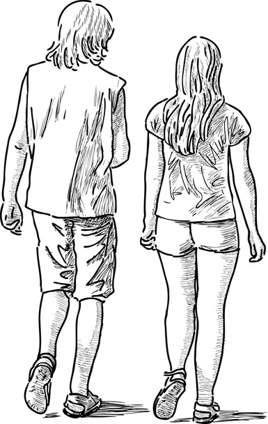 Walking young pair - Vector, afbeelding