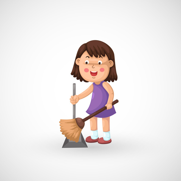 Tyttö puhdistus lattia
 - Vektori, kuva