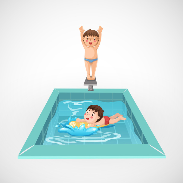 jongen en een zwembad - Vector, afbeelding
