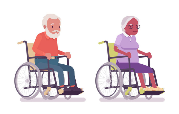 Idős férfi, nő, kerekesszékben ülő idős személy - Vektor, kép