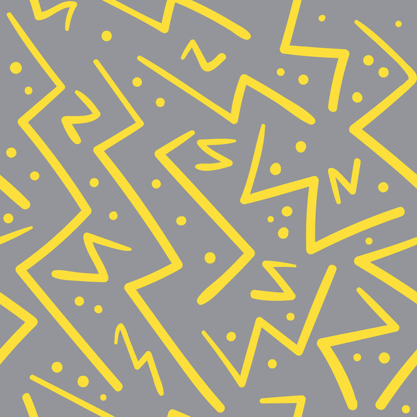 Gray and yellow chaotic zig zag with dots pattern - Вектор,изображение