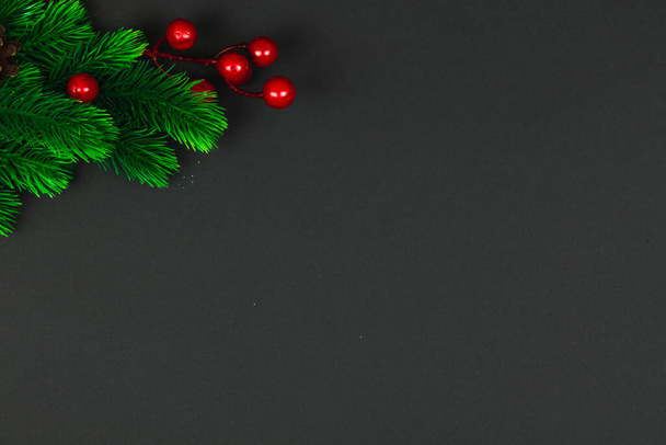 Christmas compositions on a black background, decorations, beautiful designs, holiday, place for text, copy space - Foto, immagini