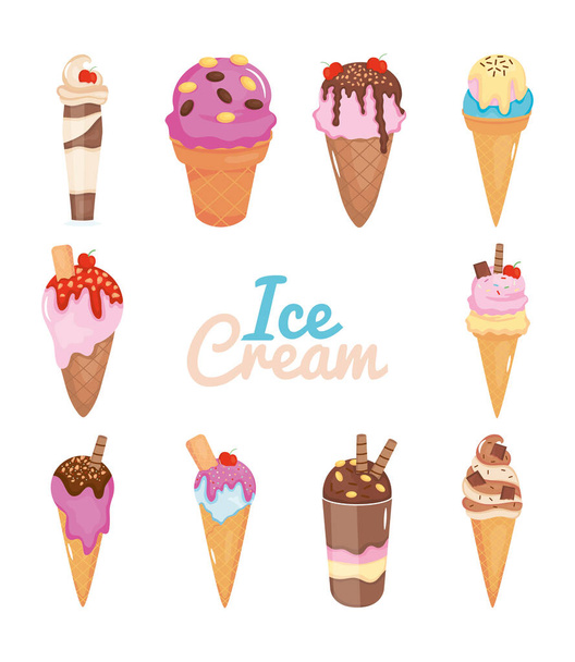 collection of ice creams, colorful design - Vector, Imagen