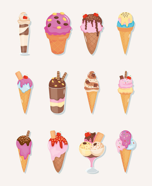 icon set of ice creams, colorful design - Vector, imagen