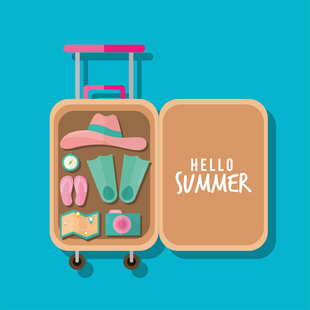 nyári ikonok csomagja egy bőröndön - Vektor, kép