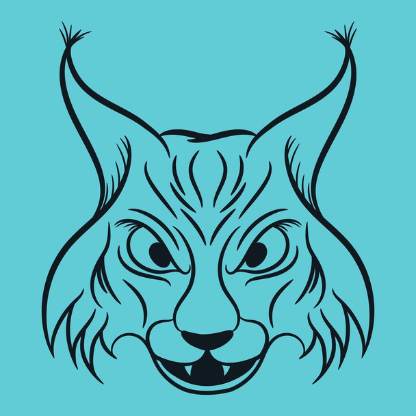 Vector image, the head of a lynx looks forward, on a sky background. - Vector, Imagen