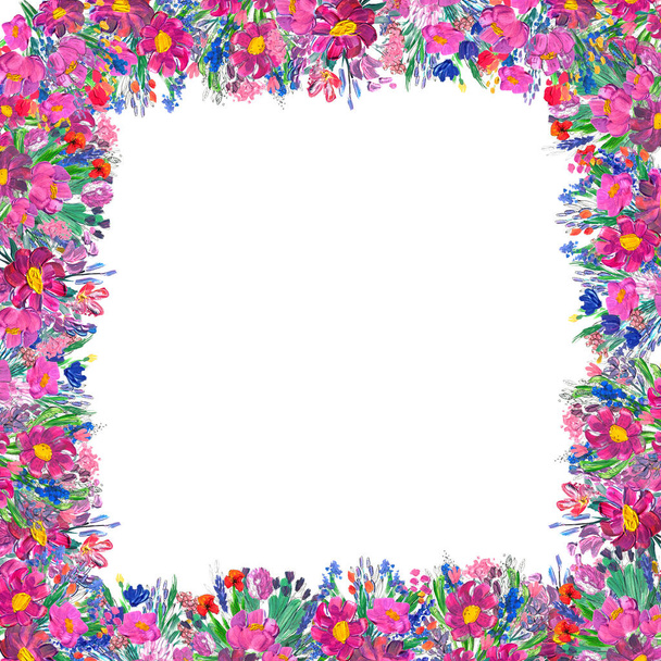 Hand-painted floral border. Wildrlowers on white background - Φωτογραφία, εικόνα