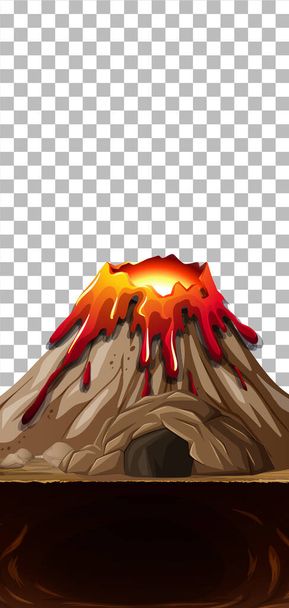Volcano eruption with cave on transparent background illustration - Vector, Image