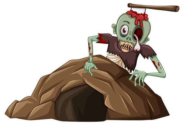 Zombie con pequeña cueva aislada sobre fondo blanco ilustración - Vector, imagen