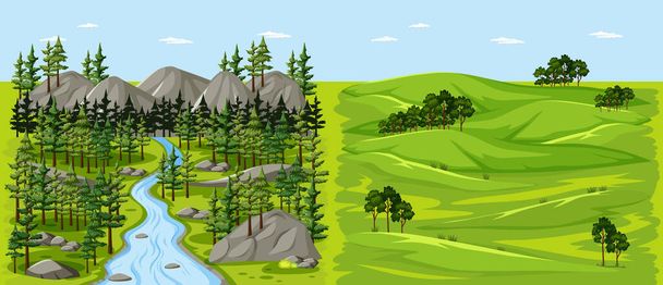 Лісова природна пейзажна сцена і порожня ландшафтна сцена ілюстрація
 - Вектор, зображення