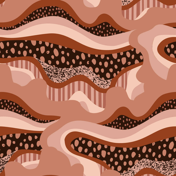 Abstract natural background. Geo terraces ecological concept seamless pattern in brown terra cotta colors. Fluid geometrical forms wallpaper for modern design. Abstract vector illustration - Vector, Image
