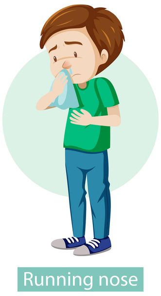 Cartoon character with running nose symptoms illustration - Vector, Image