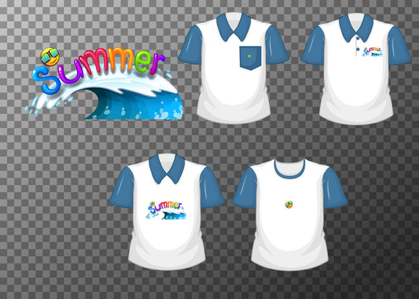 透明背景イラストのシャツの多くの種類と夏のフォントロゴ - ベクター画像