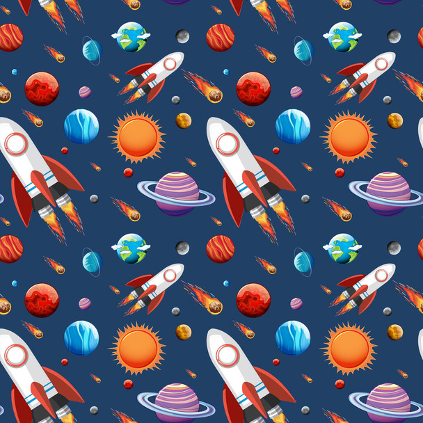 Colorful galaxy space and planets set seamless illustration - Vector, Image