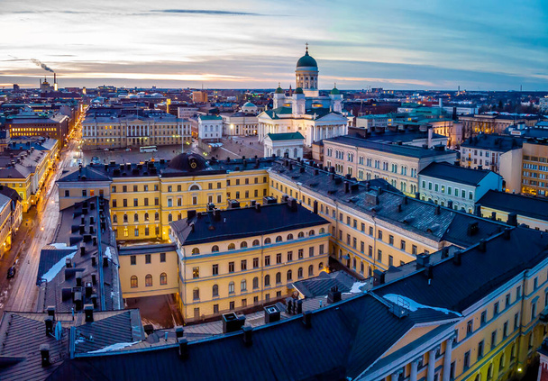 Aerial sunset view of Helsinki in winter time, Finland - 写真・画像