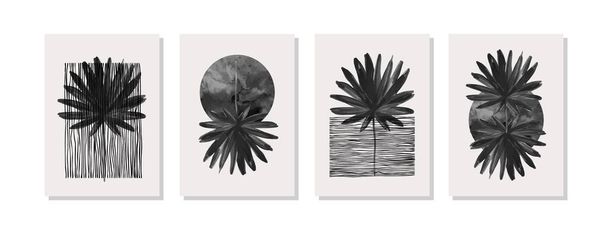 Soyut geometrik, doğal şekiller. Yüzyılın ortalarında yapılmış bir poster. Modern illüstrasyon: Tropikal palmiye yaprağı, minimalist baskı, poster, boho duvar dekoru, düz tasarım vektör minimal sanat - Vektör, Görsel
