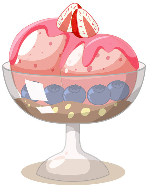 Strawberry ice cream in a bowl isolated on white background illustration - Vettoriali, immagini