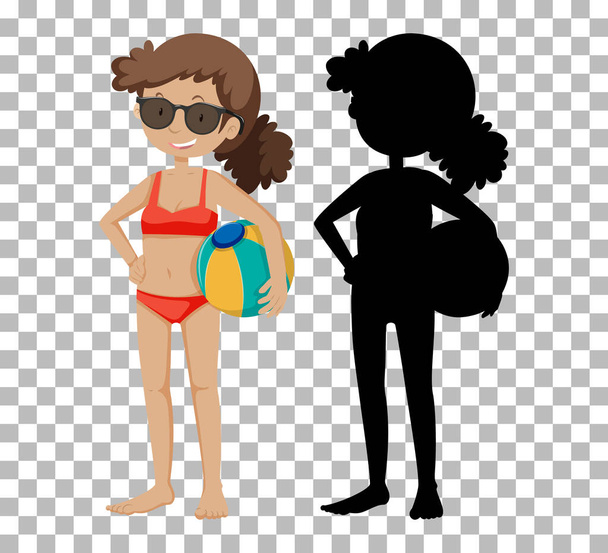 Summer cartoon character on transparent background and its silhouette illustration - Vector, Image