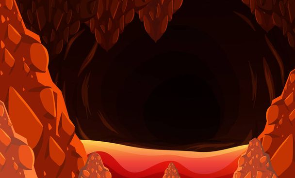 Pekelná tmavá jeskyně s ilustrací lávové scény - Vektor, obrázek