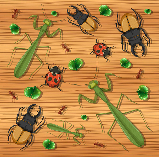 木の壁紙の背景イラストの異なる昆虫のセット - ベクター画像
