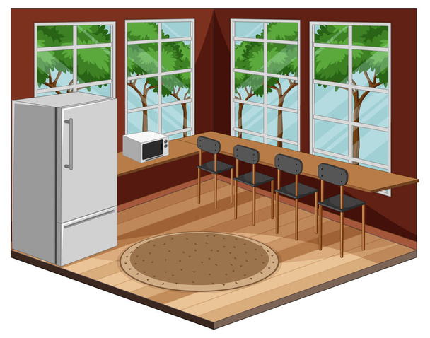 Ebédlő belső tér bútorokkal modern stílusú illusztráció - Vektor, kép