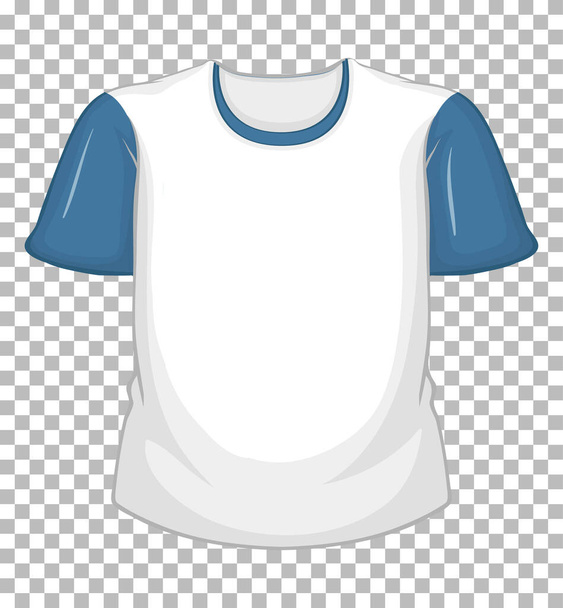 Camiseta blanca en blanco con mangas cortas azules aisladas sobre fondo transparente ilustración - Vector, Imagen