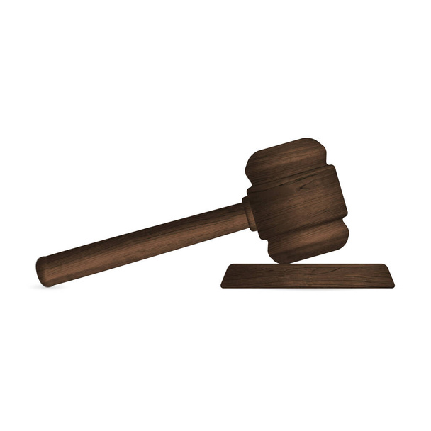 Gavel εικόνα, απομονωμένο ξύλινο σφυρί του δικαστή και να σταθεί. Εμπρόσθια όψη, διανυσματική απεικόνιση. - Διάνυσμα, εικόνα
