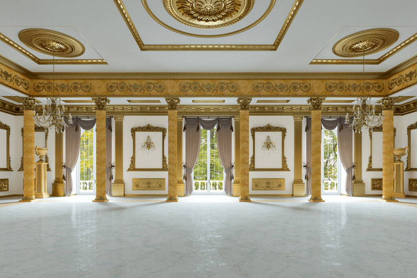 De balzaal en het restaurant in klassieke stijl. 3D-weergave. 3d afbeelding - Foto, afbeelding