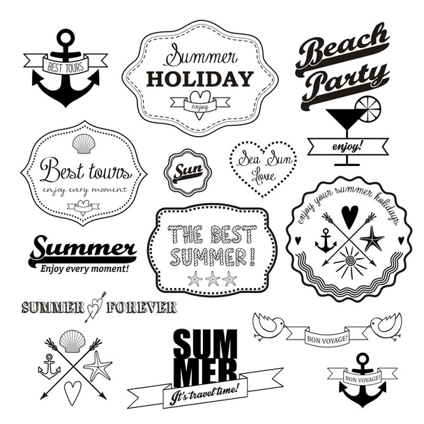 Black retro elements for Summer calligraphic designs on white background. - Vector, afbeelding