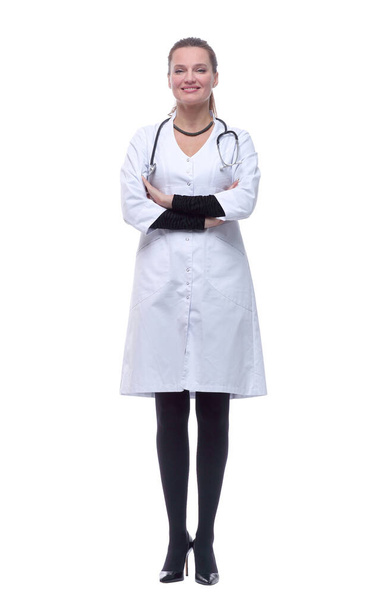 in full growth. smiling woman doctor with a stethoscope. - Foto, immagini