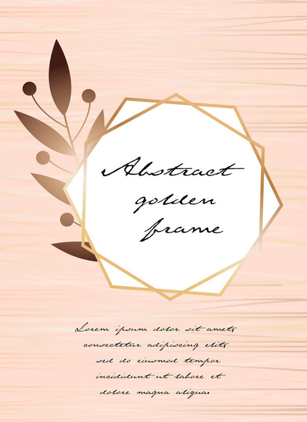 Abstract modern poster template for flyer, greeting card with gold frame, tropical leaves plants. Scandinavian line style. Vector illustration - Vektor, kép
