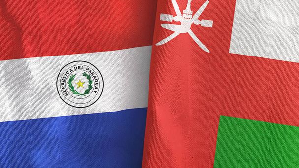 Oman and Paraguay two flags textile cloth 3D rendering - Photo, Image