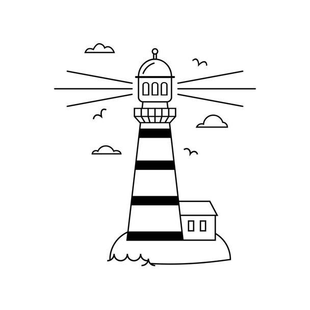Flat icon of sea lighthouse on island - Vetor, Imagem