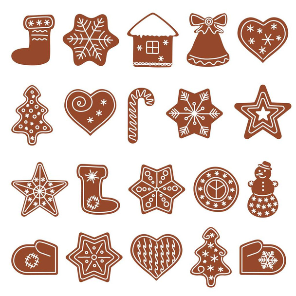 Állítsa be mézeskalács cookie-k különböző formájú. Karácsonyi süti. Vektorillusztráció - Vektor, kép