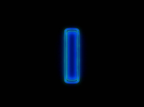 Blue - green neon light glow glass made clear font - letter I isolated on black background, 3D illustration of symbols - Foto, Imagen