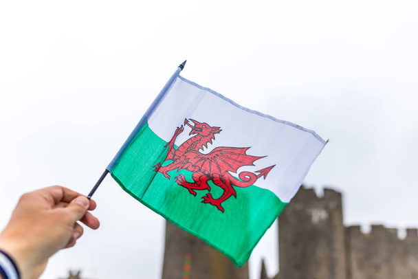 Прапор Уелша з червоним драконом у замку Пемборке (Уельс). - Фото, зображення