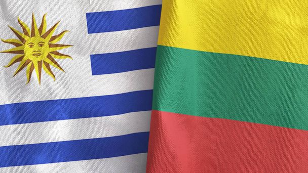 Lituanie et Uruguay deux drapeaux tissu textile rendu 3D - Photo, image