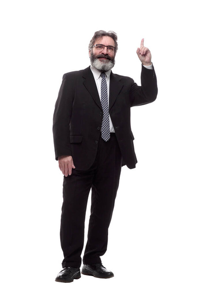 bearded business man pointing up. isolated on a white - Photo, Image
