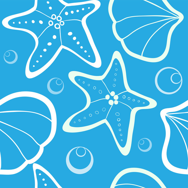 Seamless shellfish blue pattern  - Vector, imagen