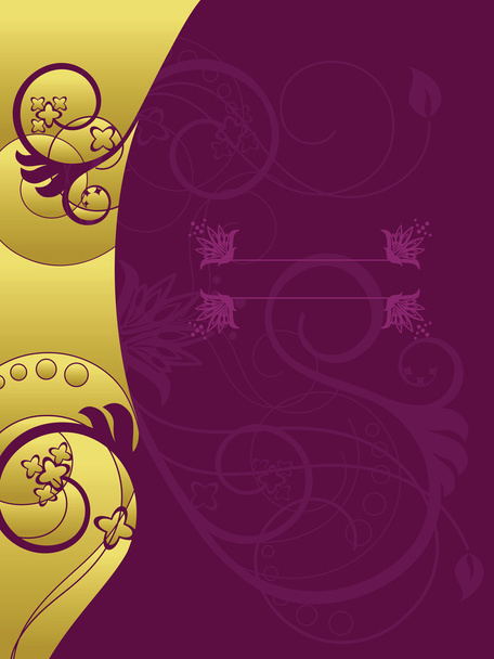 goud en paarse bloemen achtergrond - Vector, afbeelding