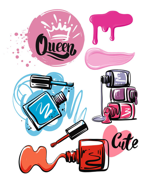 cosmetics varnish in different colors sketch style - Вектор,изображение