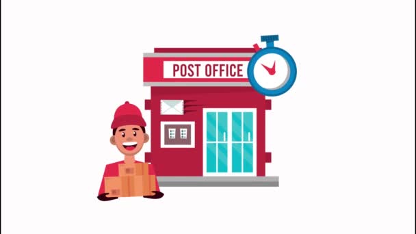service logistique de livraison avec boîte de levage des travailleurs dans le bureau de poste - Séquence, vidéo