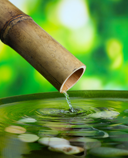 Spa still life with bamboo fountain, on bright background - Photo, Image