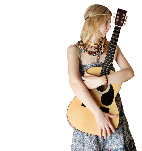 Hippie girl with the guitar - Foto, Imagen
